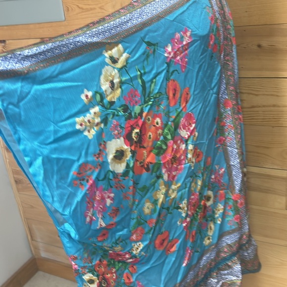 NWT Umgee boho turquoise silky floral kimono swim cover wrap poncho ruana XL 1X - Picture 7 of 16